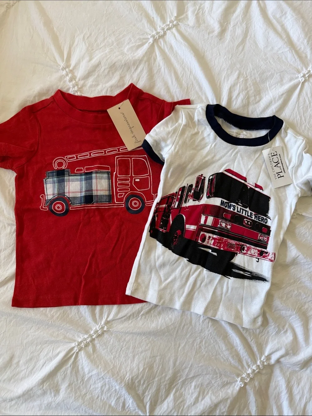 Bundle Red and White Firetruck Graphic Tee Set